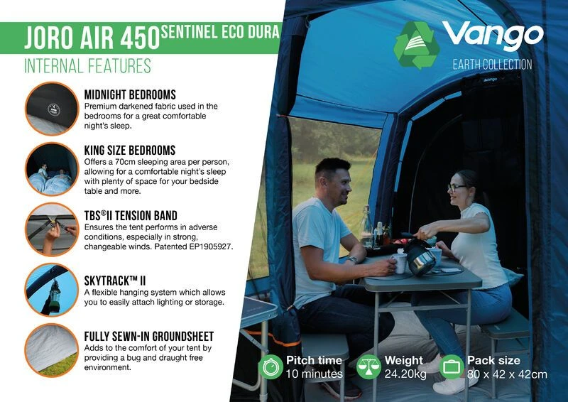 Vango Joro Air 450 Eco Dura Airbeam Tent 2023 (Incl. Footprint) 4 Vango Joro Air 450 Eco Dura Airbeam Tent 2023 (Incl. Footprint) - Image 4